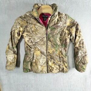 Real Tree Xtra Full Zip Puffer Jacket Women Medium Pink Camo Hunting Gorpcore